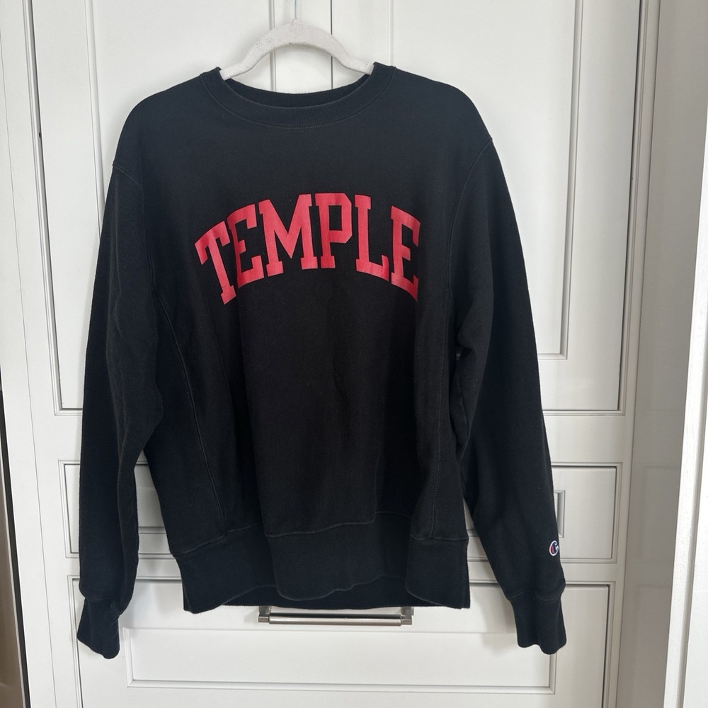 VTG Champion Reverse Weave Temple University Black Crewneck Sweatshirt Sz M